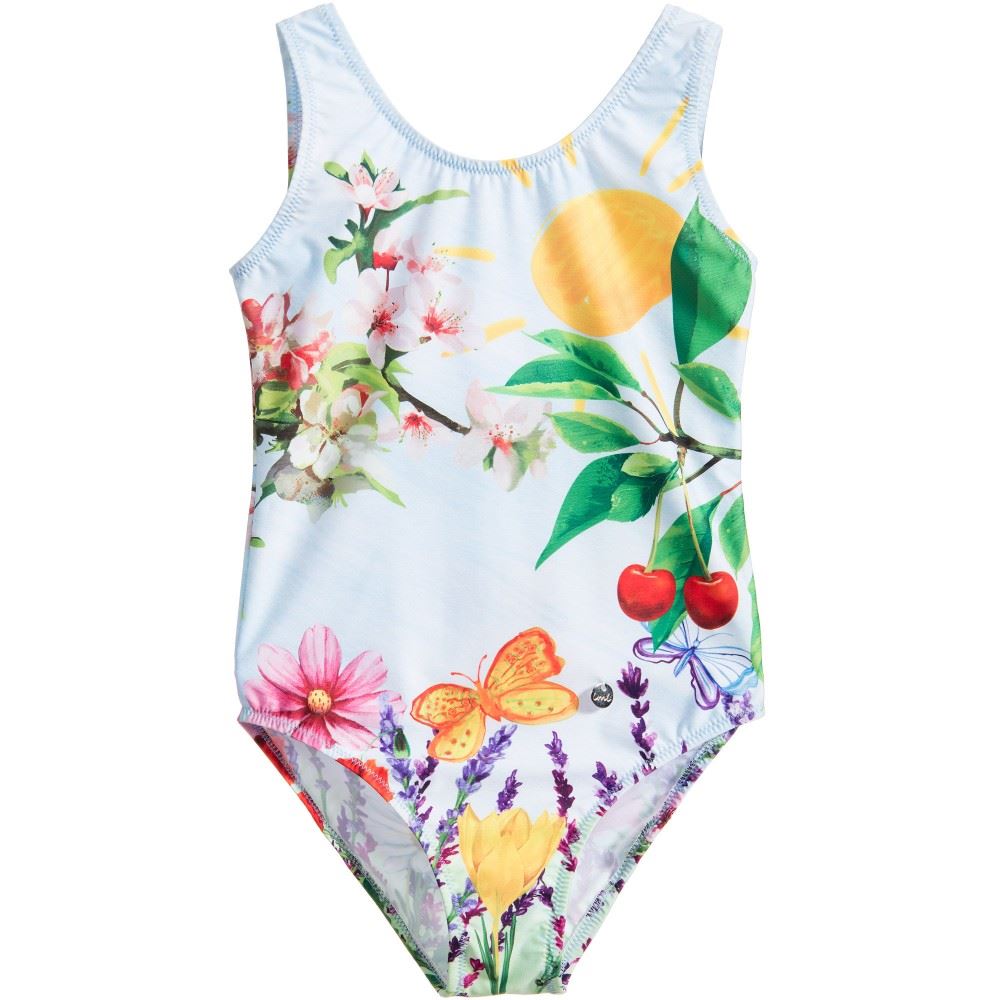 LOVE MADE LOVE GIRLS GARDEN SCENE SWIMSUIT WITH POLKADOT BOW 2-3 YEARS