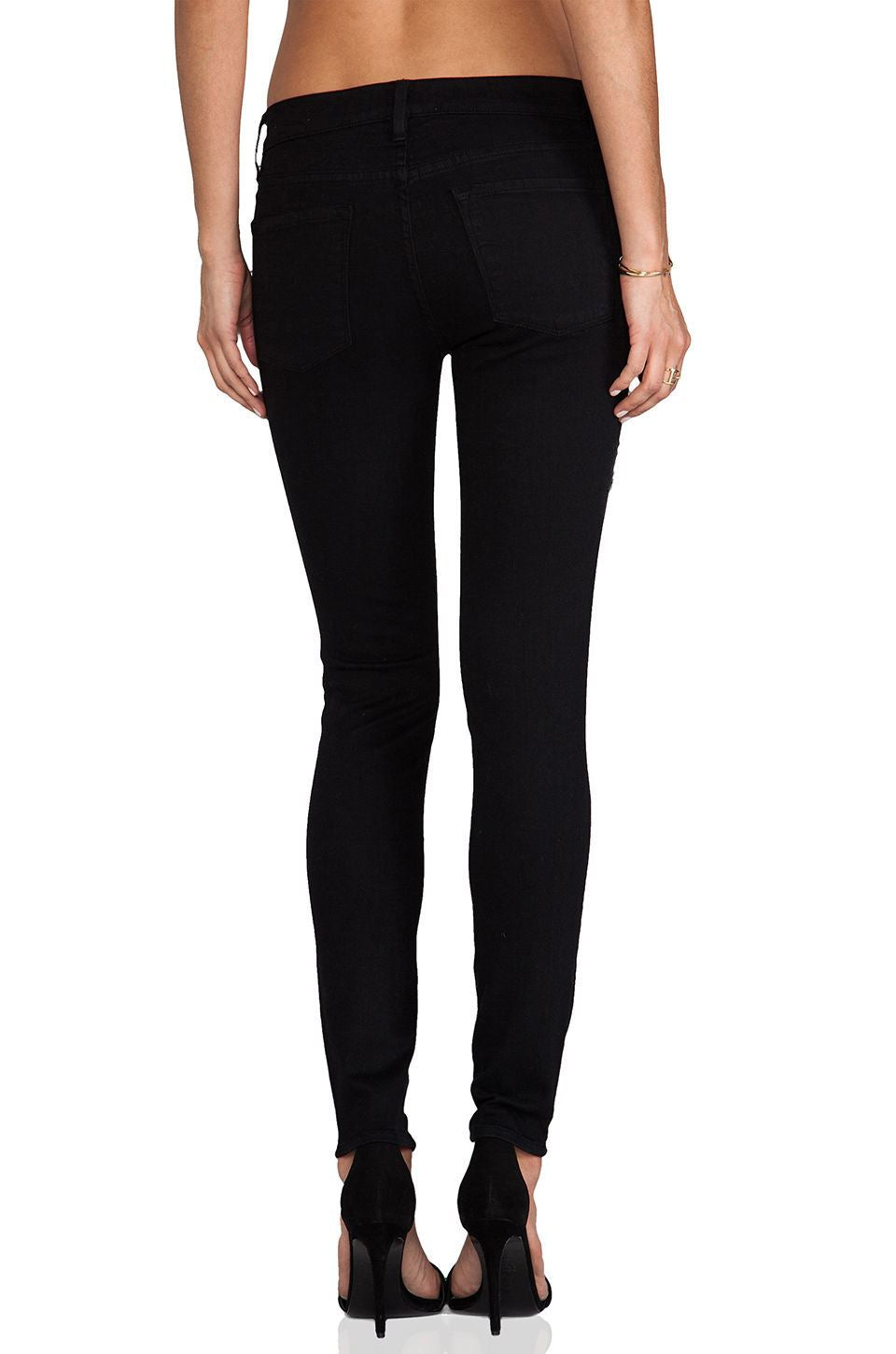 FRAME LE SKINNY DE JEANNE RIPPED BLACK JEANS W25 UK 6/8