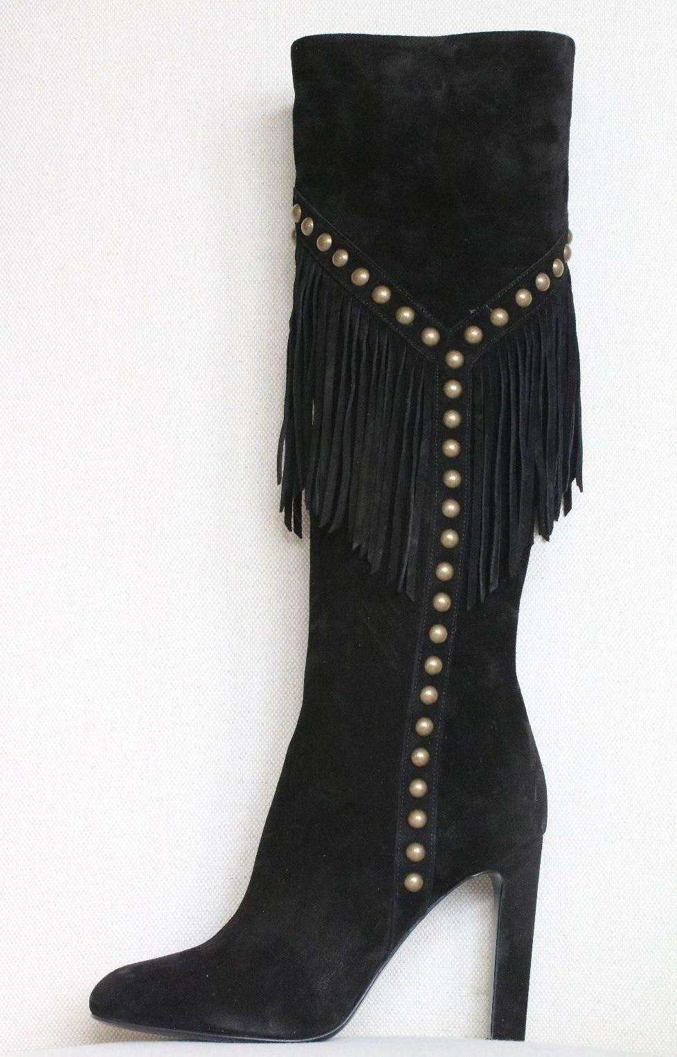 SAINT LAURENT GRACE FRINGED SUEDE BOOTS EU 37.5 UK 4.5