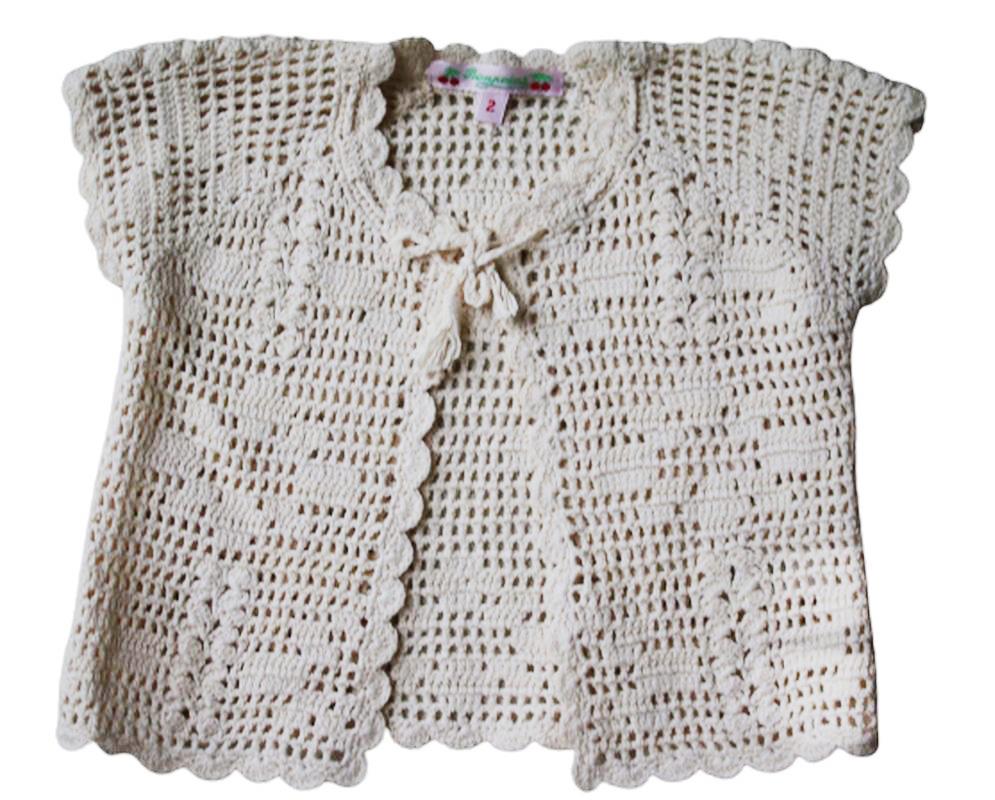 BONPOINT GIRLS CREAM CROCHET SHORT-SLEEVED CARDIGAN 2 YEARS