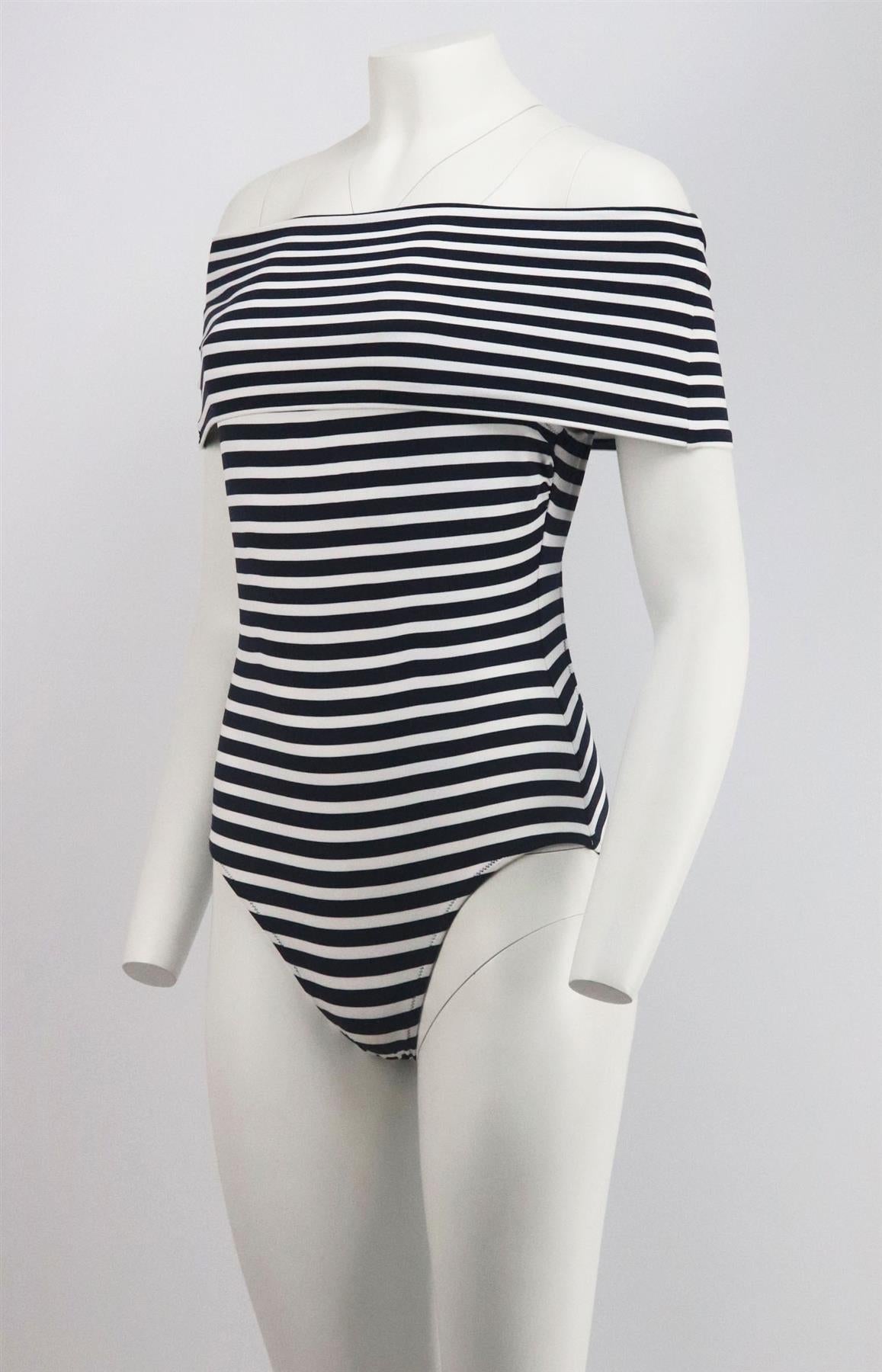 ARAKS MENA OFF THE SHOULDER STRIPED SWIMSUIT MEDIUM