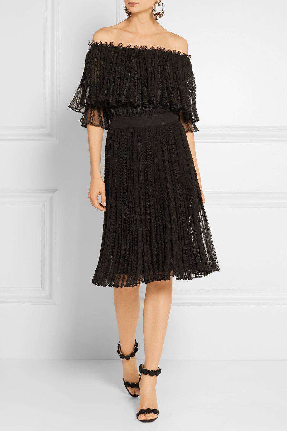 ALEXANDER MCQUEEN OFF-THE-SHOULDER RUFFLED KNITTED DRESS MEDIUM