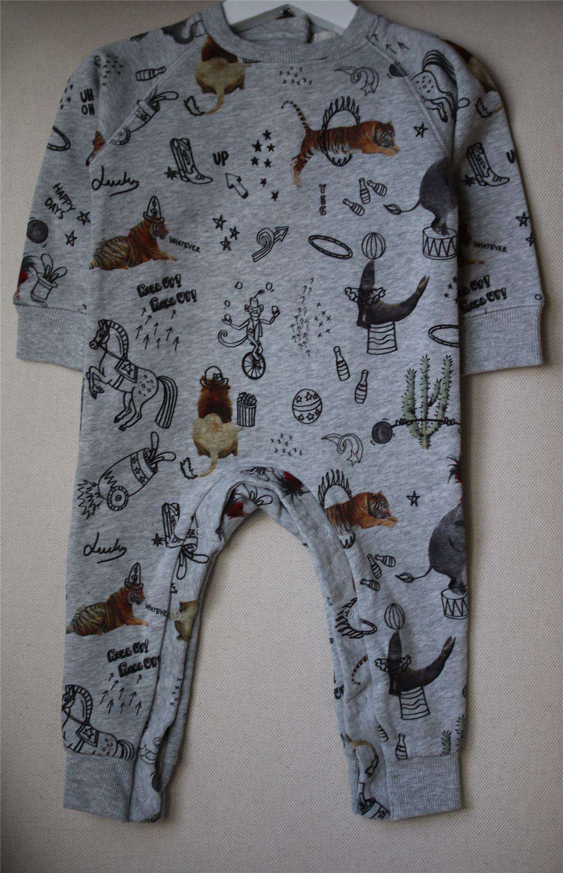 STELLA MCCARTNEY KIDS GREY ORGANIC COTTON CIRCUS PRINT BABYGROW 18 MONTHS