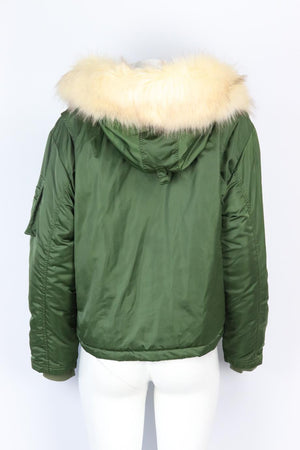 SCHOTT NYC HOODED FAUX FUR LINED SHELL JACKET SMALL