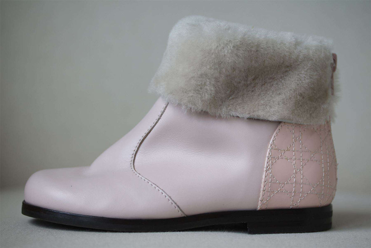 DIOR GIRLS PINK LEATHER BOOTS WITH SHEARLING LINING EU 26 UK 8.5