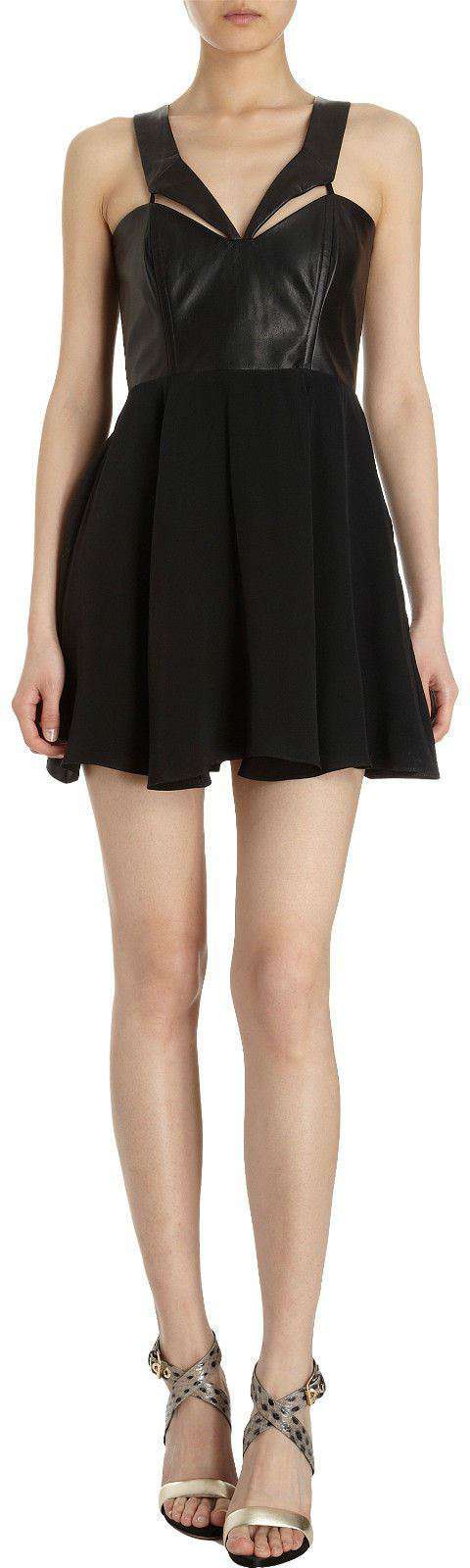 MASON BY MICHELLE MASON BLACK LEATHER CUTOUT DRESS UK 10