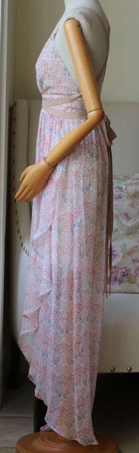 TWELFTH STREET BY CYNTHIA VINCENT LEATHER DETAIL PRINTED MAXI DRESS SMALL