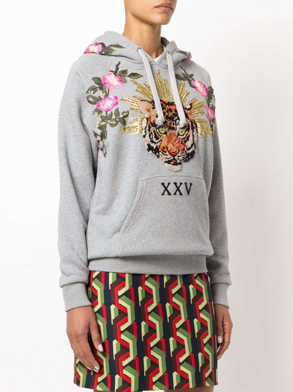 GUCCI EMBROIDERED TIGER COTTON-JERSEY HOODED SWEATER SMALL