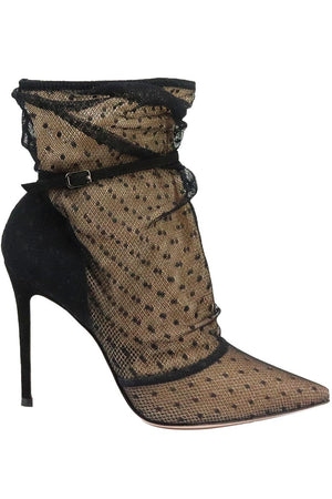 GIANVITO ROSSI POLKA DOT TULLE AND SUEDE ANKLE BOOTS EU 38.5 UK 5.5 US 8.5