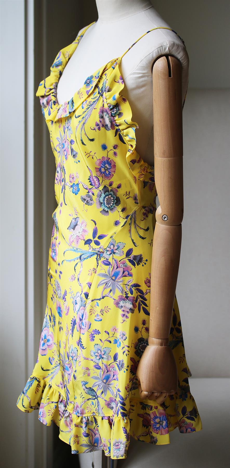 LES REVERIES RUFFLED FLORAL PRINT SILK CREPE MINI DRESS US 8 UK 12