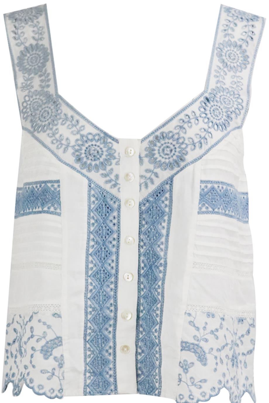 LOVESHACKFANCY CROPPED BRODERIE ANGLAISE COTTON TOP SMALL