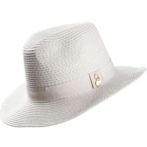 MELISSA ODABASH GROSGRAIN-TRIM WOVEN PAPER FEDORA HAT