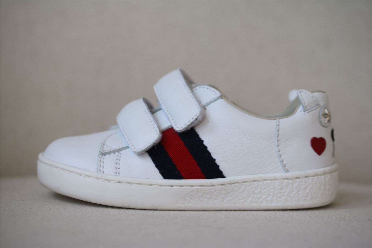 GUCCI BABY WHITE WEB LEATHER BUNNY TRAINERS EU 22 UK 5