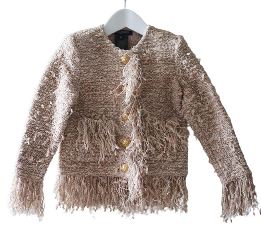 BALMAIN KIDS GIRLS FRINGED TWEED JACKET 6 YEARS