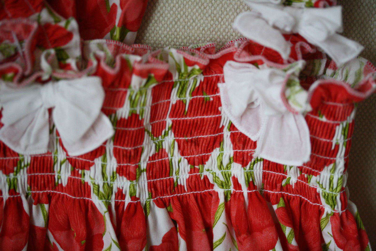 ALETTA BABY RED FLORAL DRESS AND BLOOMERS 18 MONTHS