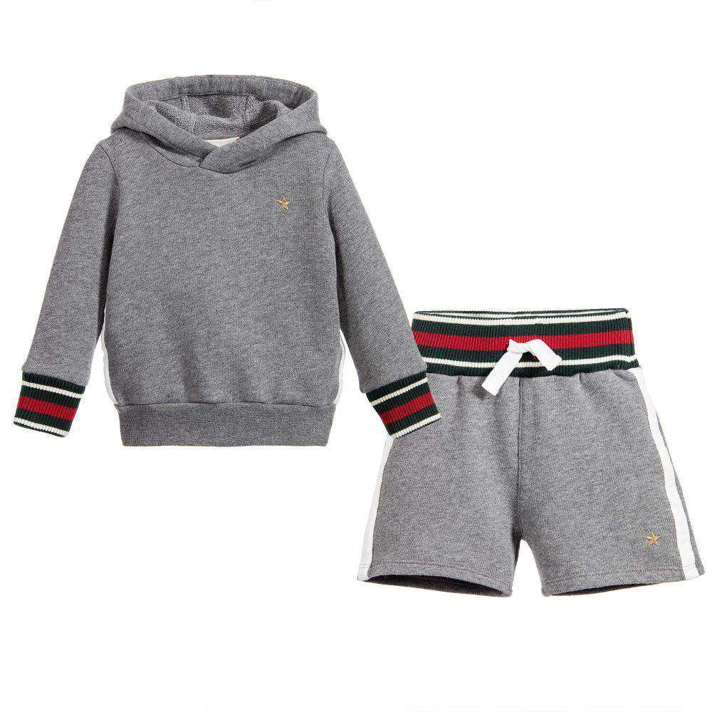 GUCCI BABY BOYS GREY JERSEY SHORTS TRACKSUIT 12-18 MONTHS