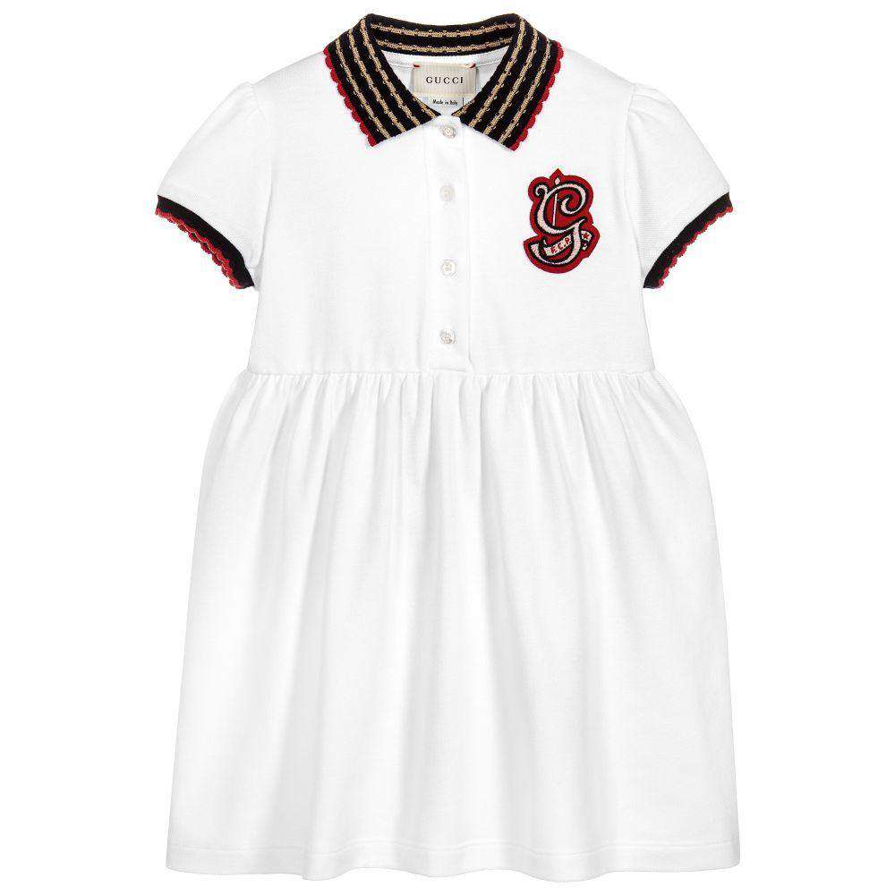 GUCCI GIRLS WHITE COTTON PIQUE DRESS 5 YEARS