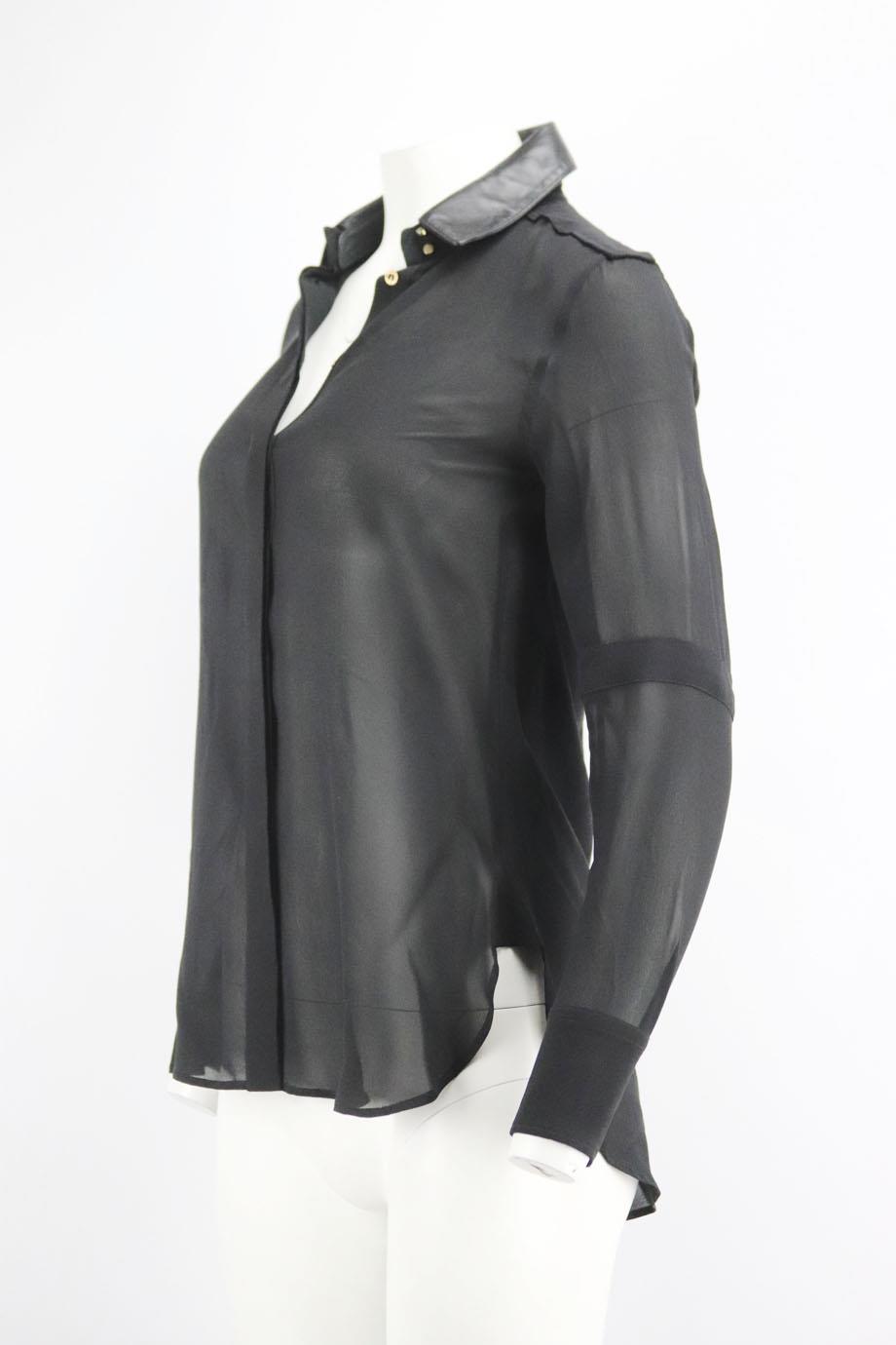 BELSTAFF LEATHER TRIMMED SILK SHIRT IT 38 UK 6