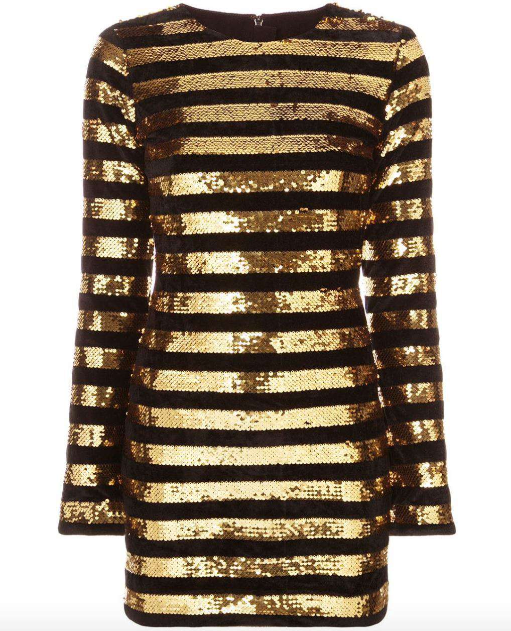 RTA CRYSTAL STRIPED SEQUINED VELVET MINI DRESS US 8 UK 12