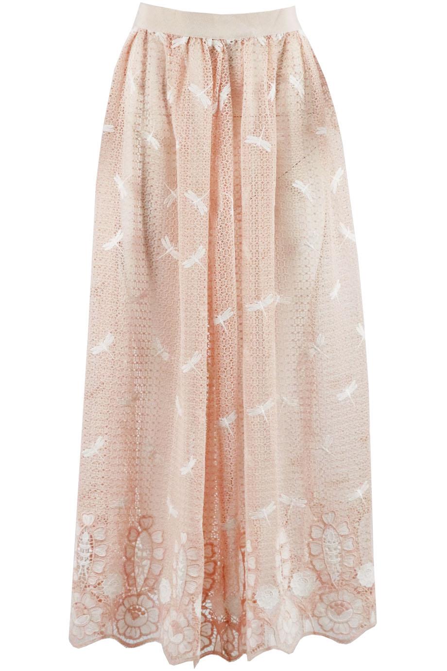 MIGUELINA PARIS EMBROIDERED CROCHETED COTTON MAXI SKIRT XSMALL