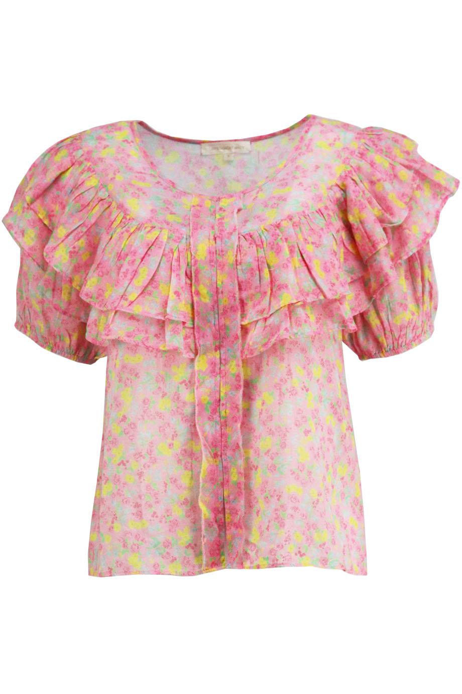 LOVESHACKFANCY RUFFLED FLORAL PRINT COTTON VOILE TOP SMALL