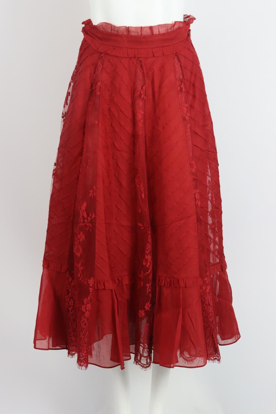 VALENTINO LACE PANELED COTTON MIDI SKIRT US 4 UK 8