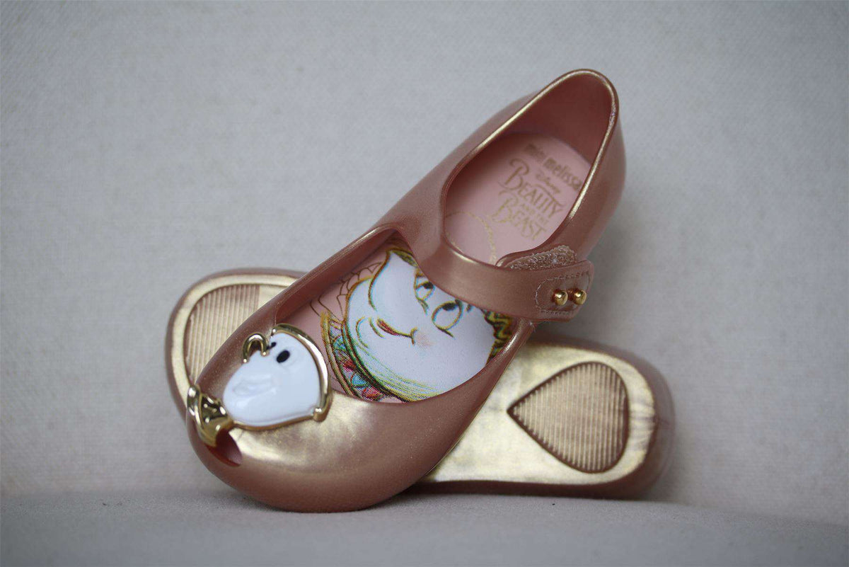MINI MELISSA GIRLS BEAUTY & THE BEAST ROSE GOLD JELLY SHOES EU 24 UK 7
