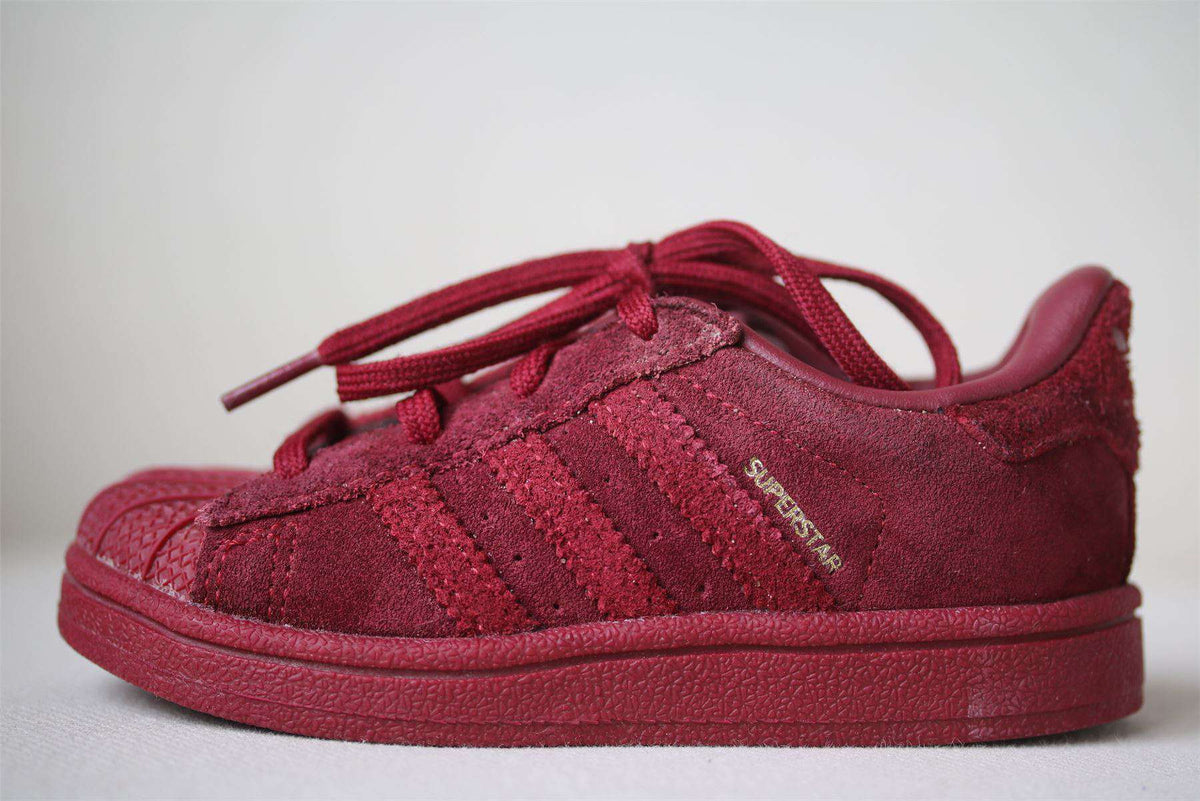 ADIDAS ORIGINALS SUPERSTAR KIDS RED SUEDE TRAINERS EU 23 UK 6