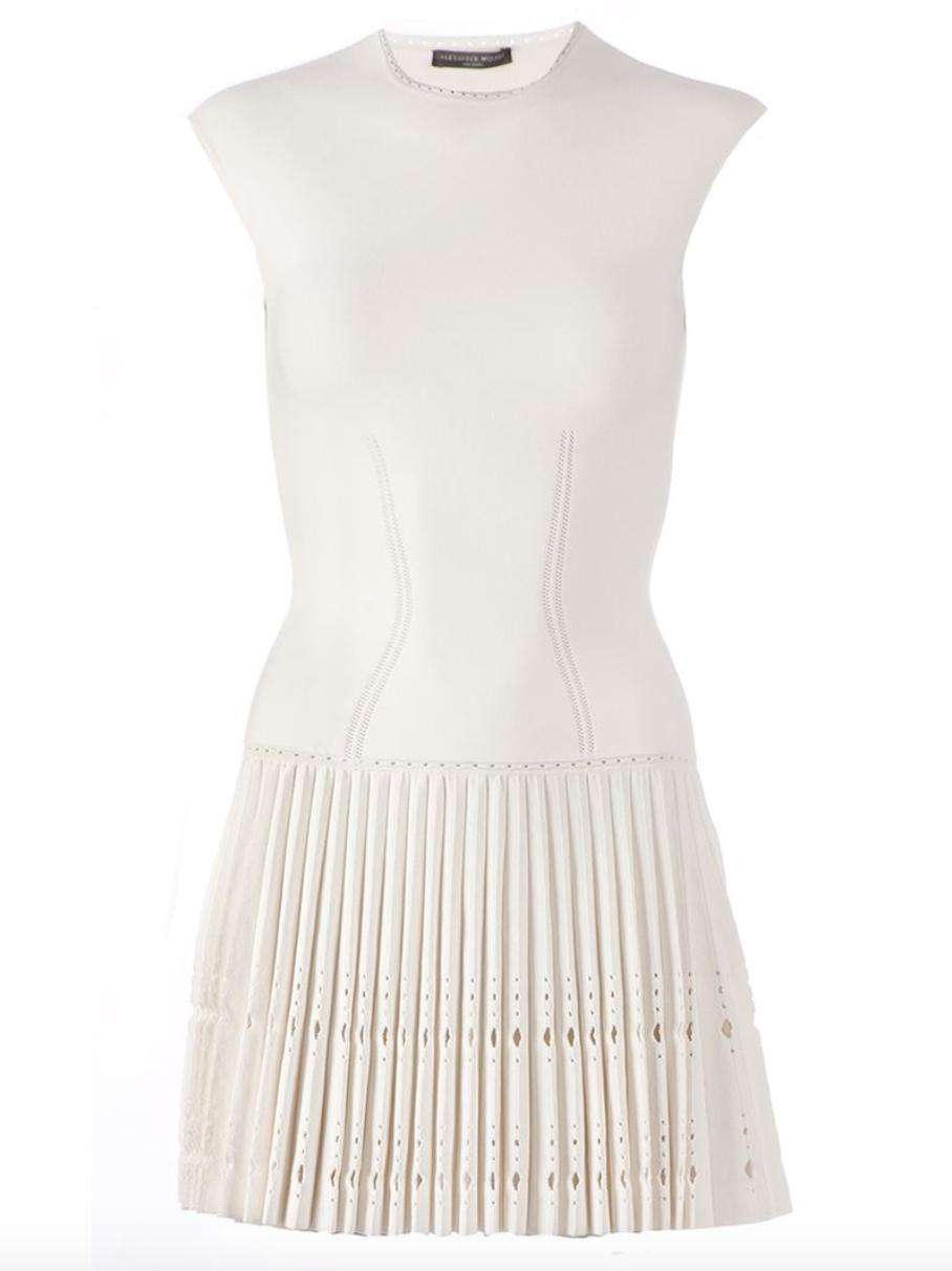 ALEXANDER MCQUEEN PLEATED PERFORATED DRESS SMALL