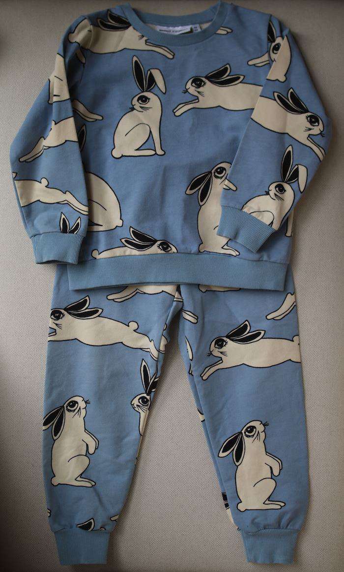 MINI RODINI KIDS BLUE RABBIT PRINT SWEATER & SWEATPANTS SET 2-3 YEARS