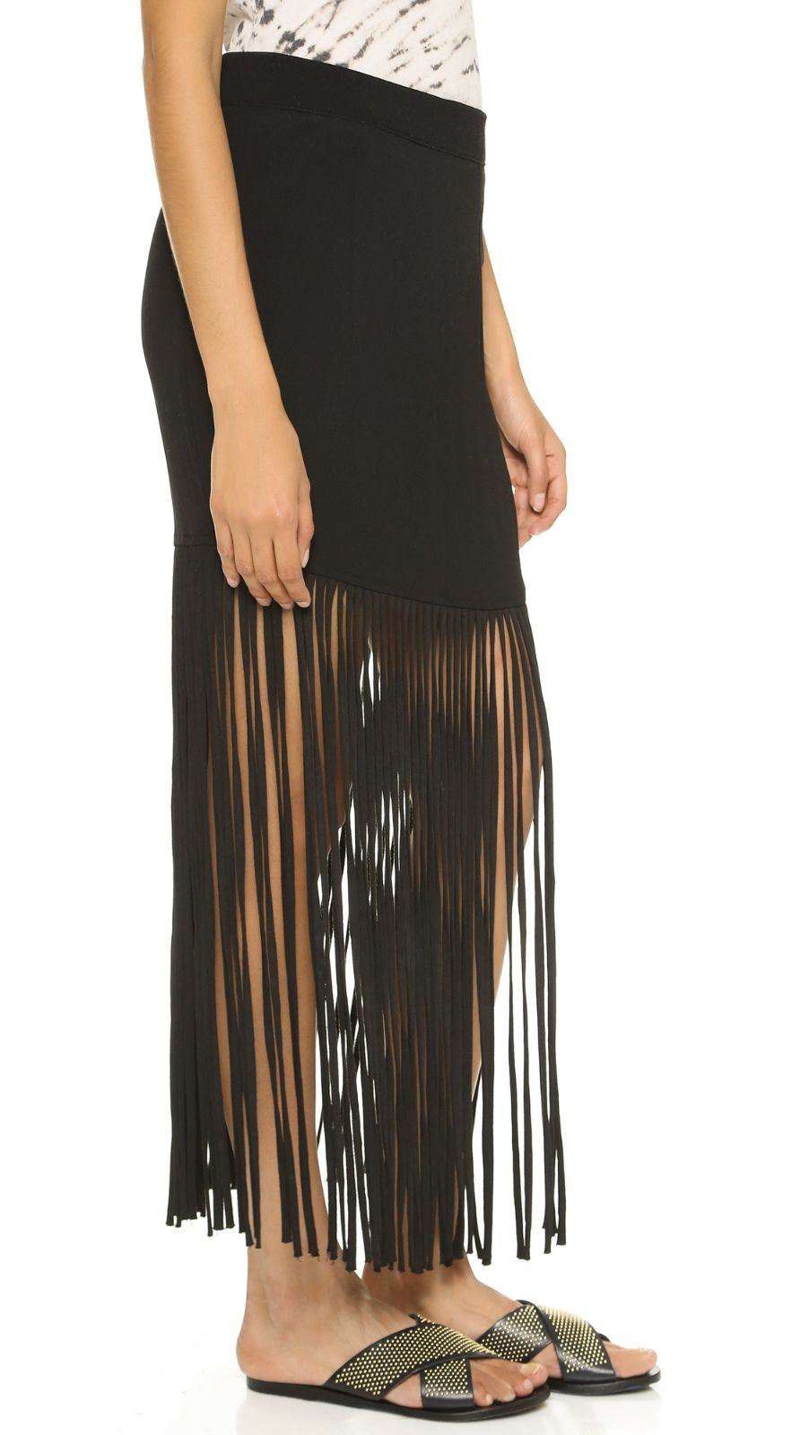 MONROW CREPE FRINGE SKIRT SMALL