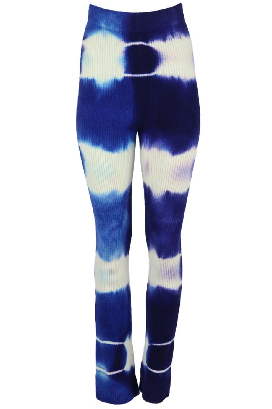 THE ELDER STATESMAN TIE DYED RIBBED CASHEMERE FLARED PANTS XSMALL