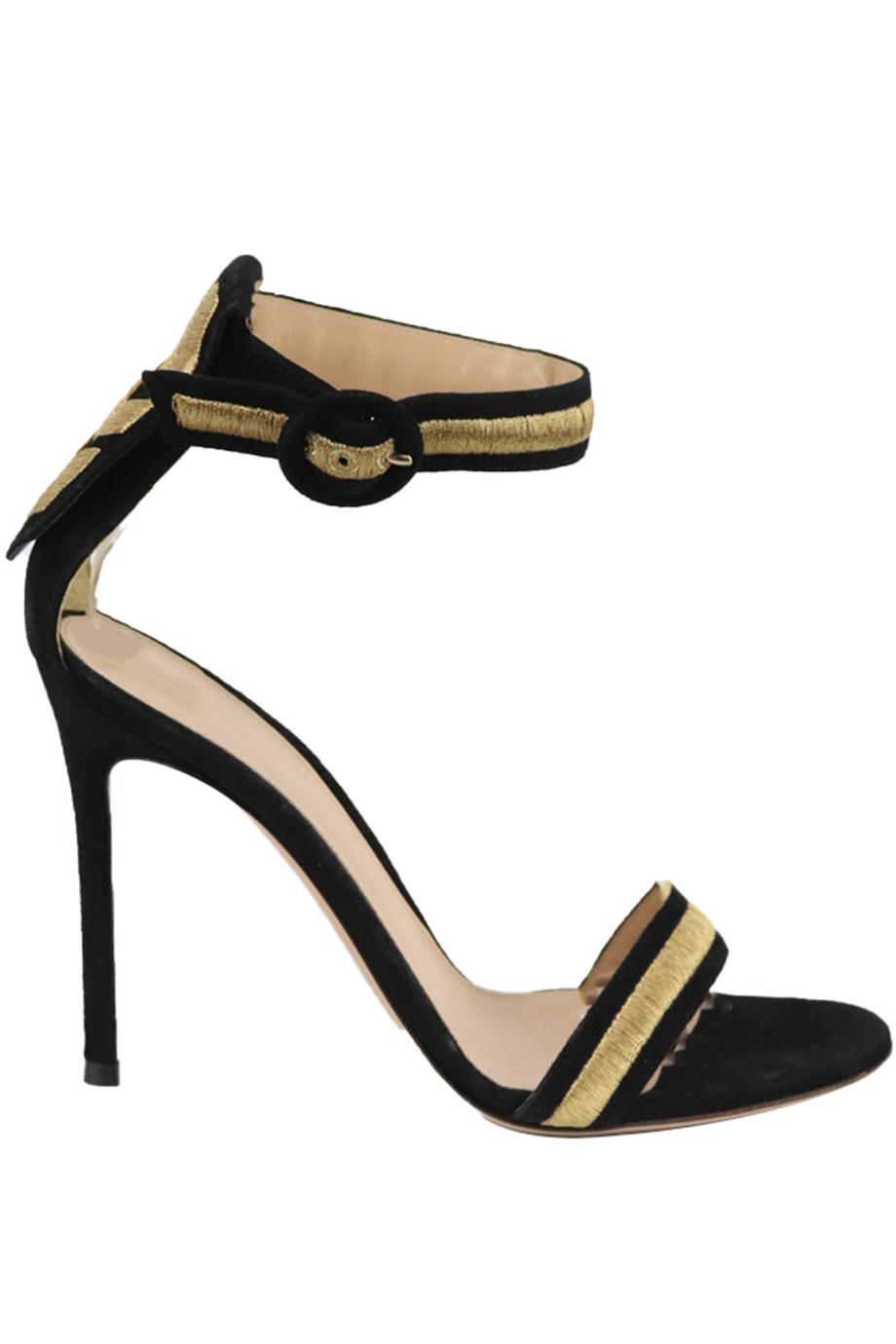 GIANVITO ROSSI POROFINO EMBROIDERED SUEDE SANDALS EU 38 UK 5 US 8