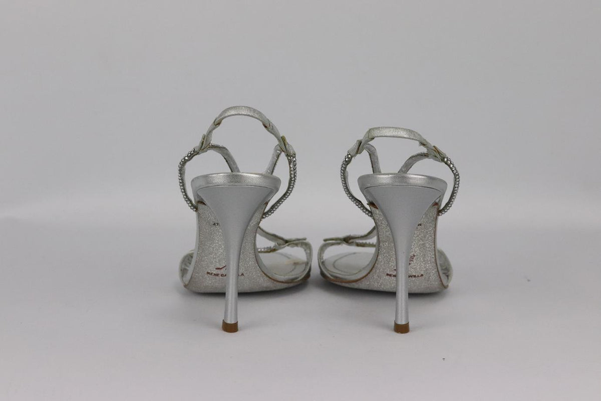 RENÉ CAOVILLA CRYSTAL EMBELLISHED LEATHER SANDALS EU 37.5 UK 4.5 US 7.5