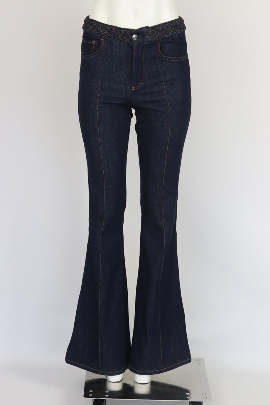 CHLOÉ BRAIDED HIGH RISE FLARED DENIM JEANS FR 36 UK 8