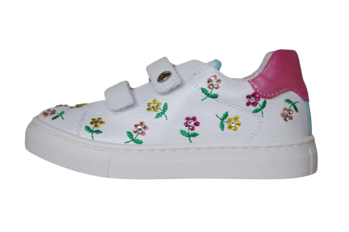 MISSOURI GIRLS WHITE & PINK LEATHER EMBROIDERED TRAINERS EU 24 UK 7