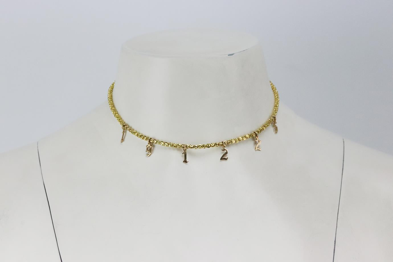 RUBY STELLA GOTHIC NUMBERS 14K YELLOW GOLD BALL CHAIN NECKLACE
