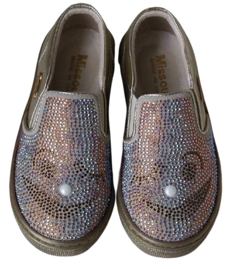 MISSOURI BABY GIRLS GOLD DIAMANTE SLIP ON SHOES EU 26 UK 8.5