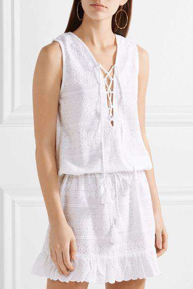 MELISSA ODABASH LAYLA LACE-UP EMBROIDERED DRESS SMALL