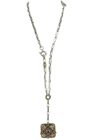 LANVIN VINTAGE SILVER TONE CRYSTAL AND RESIN CHAIN NECKLACE