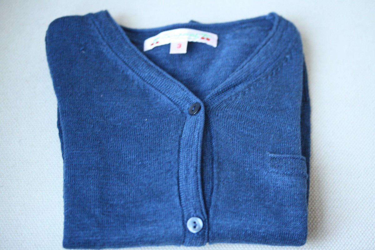 BONPOINT BABY BLUE LINEN CARDIGAN 3 YEARS