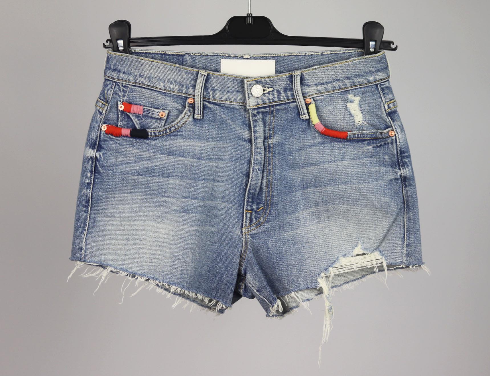MOTHER EMBROIDERED DISTRESSED DENIM SHORTS W25 UK 6/8