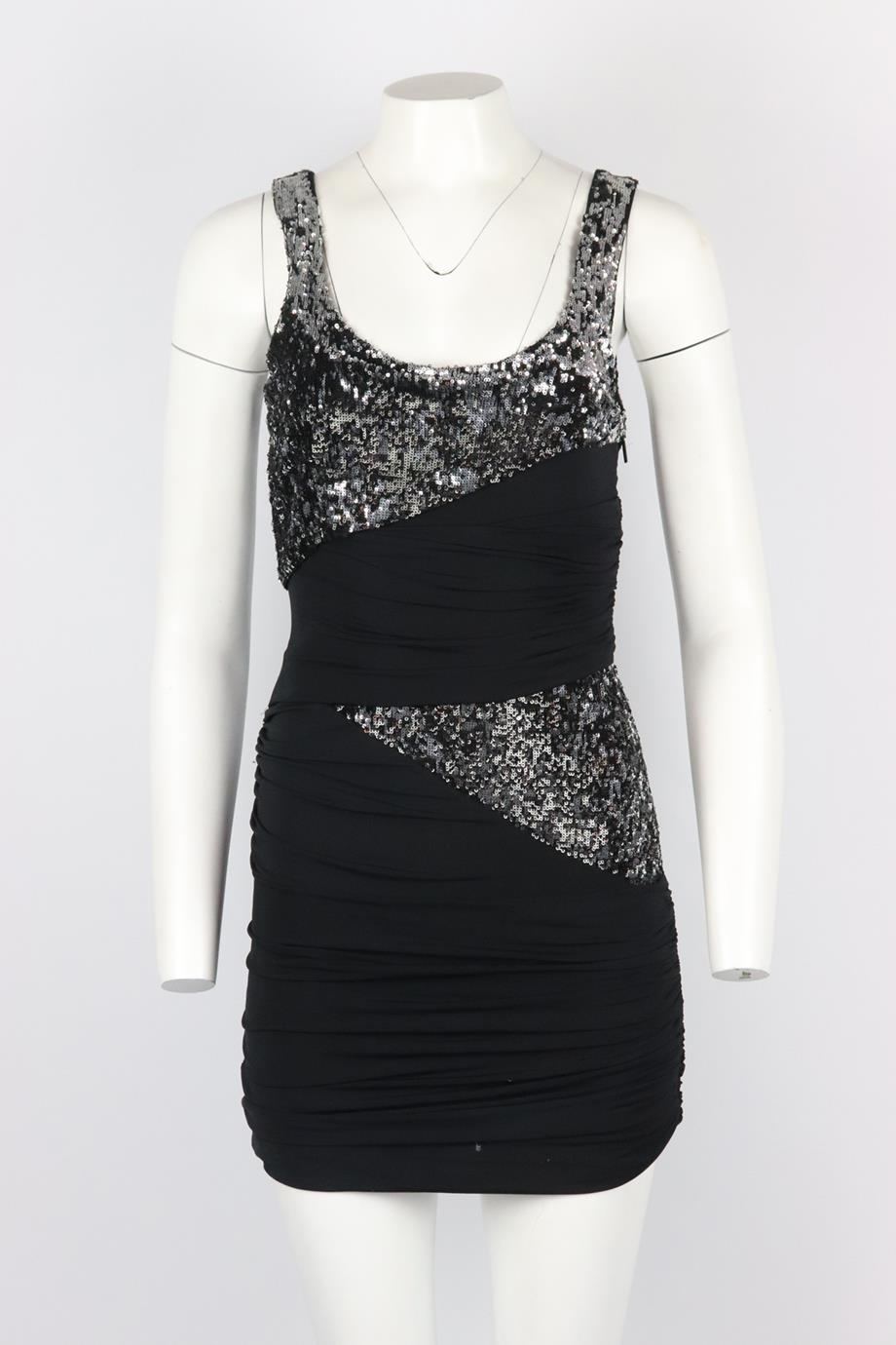 ROBERTO CAVALLI RUCHED SEQUINED STRETCH JERSEY MINI DRESS IT 38 UK 6