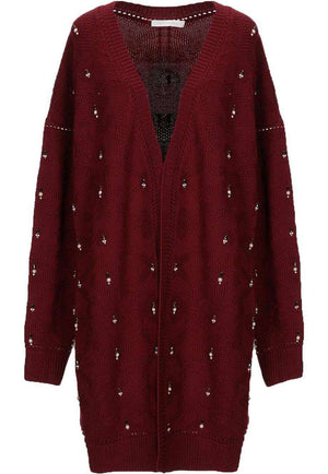JONATHAN SIMKHAI POINTELLE TRIMMED EMBELLISHED WOOL CARDIGAN MEDIUM