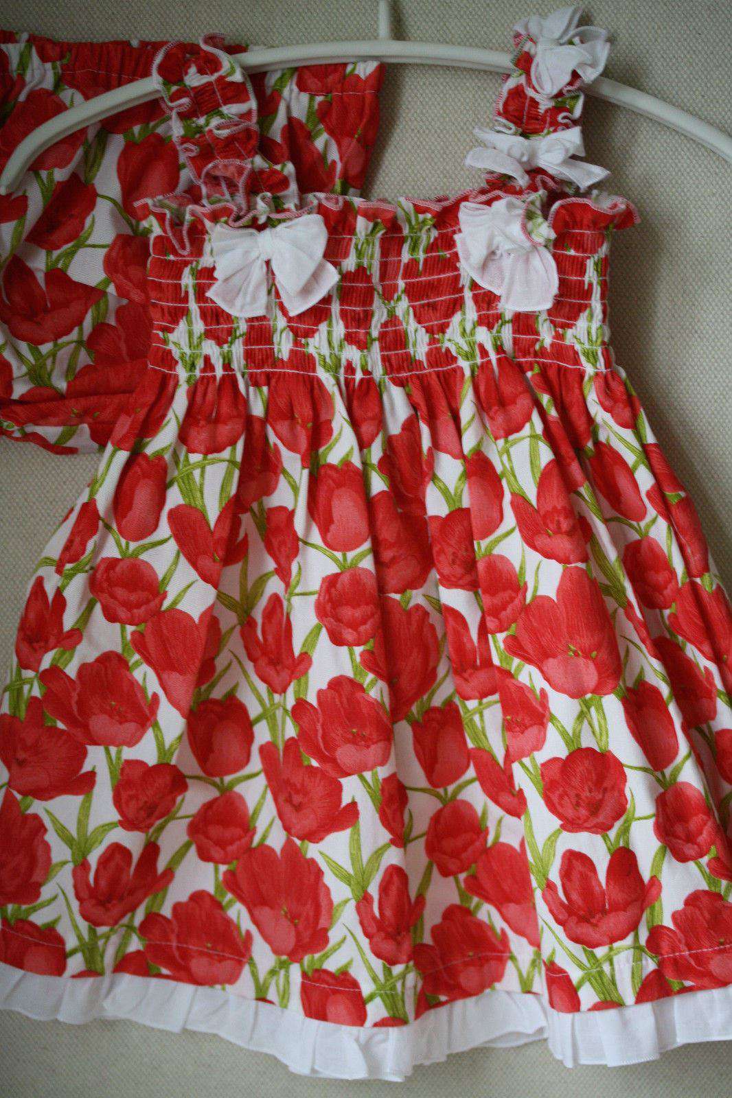 ALETTA BABY RED FLORAL DRESS AND BLOOMERS 18 MONTHS