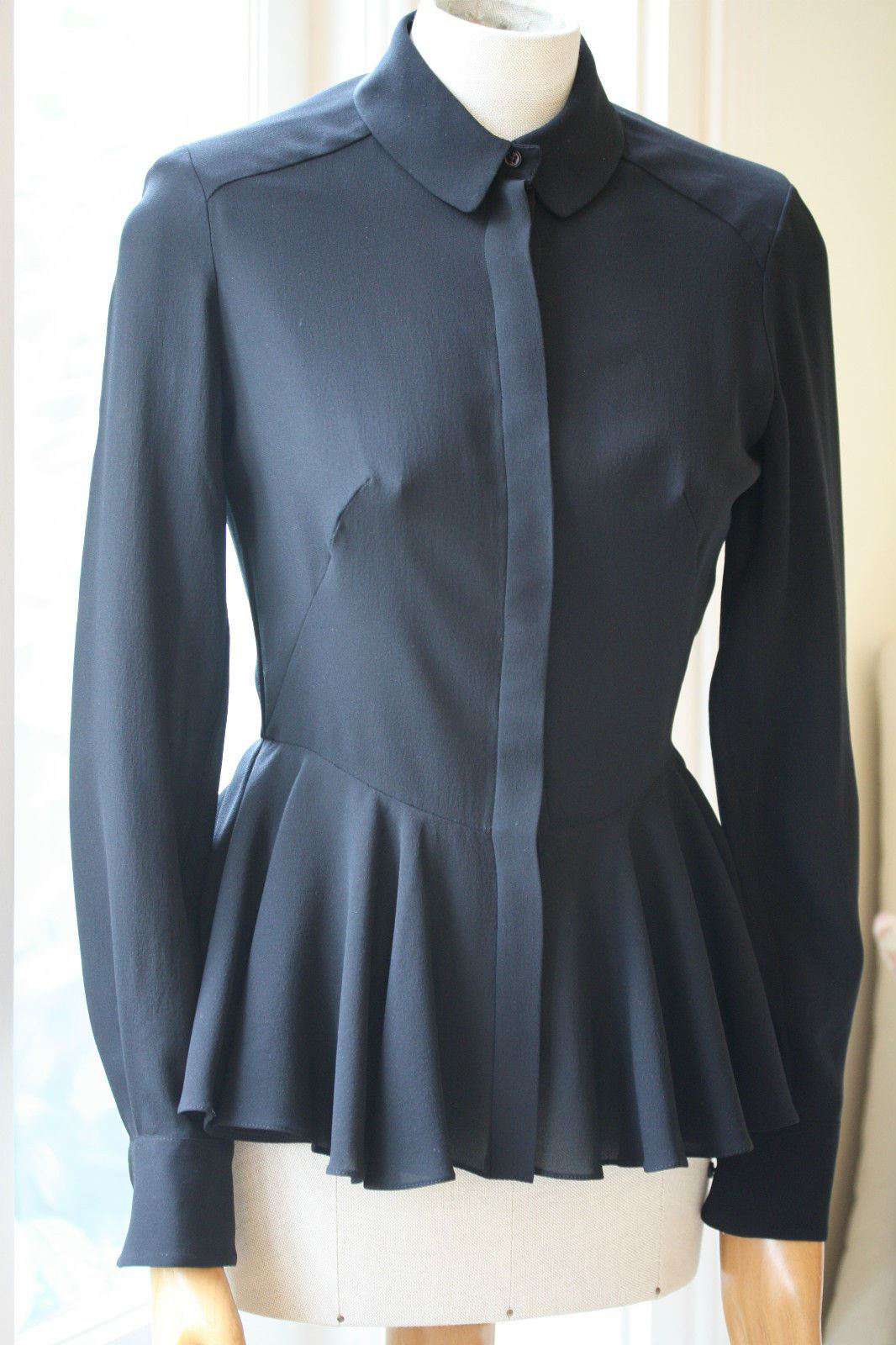 ALEXANDER MCQUEEN BLACK PEPLUM SILK BLOUSE IT 38 UK 6/8