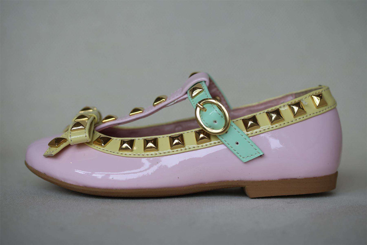 STEP2WO GIRLS PINK, YELLOW & GREEN T-BAR SHOES EU 24 UK 7