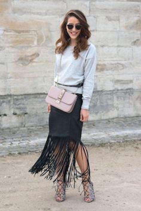 ALEXIS EXCLUSIVE TO INTERMIX FRINGE BLACK SKIRT XSMALL