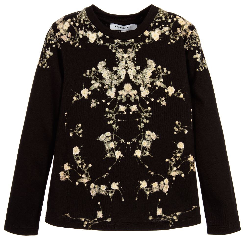GIVENCHY KIDS GIRLS BLACK FLORAL T-SHIRT 5 YEARS