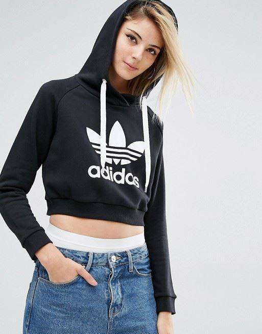 ADIDAS ORIGINALS CROPPED HOODIE WITH TREFOIL LOGO UK 8